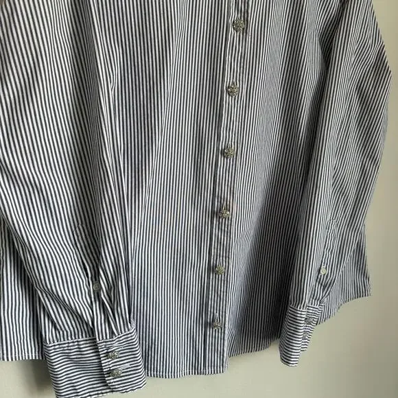 J.Crew Women Button Down Shirt Size 18 Navy White Stripe Jeweled Buttons Cotton - Picture 5 of 14